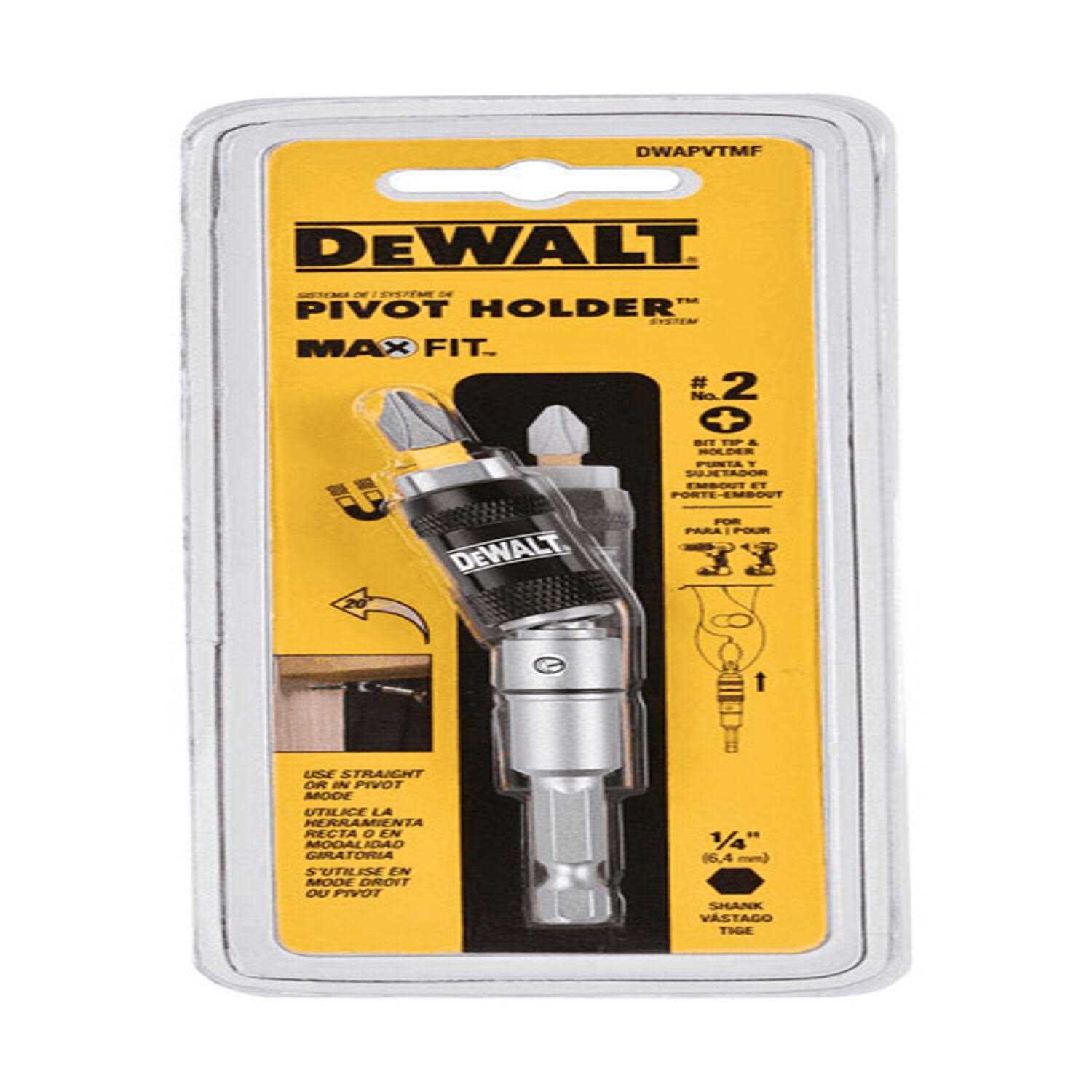 DeWalt Max Fit Phillips #2 Pivot Holder Bit and Holder Set S2 Tool Steel 2 pc