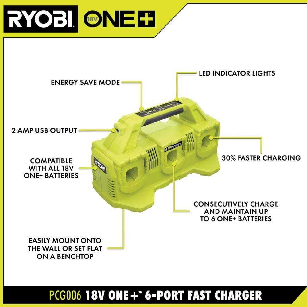 RYOBI ONE+ 18V Lithium-Ion 2.0 Ah Compact Battery with 6-Port Charger - Image 3