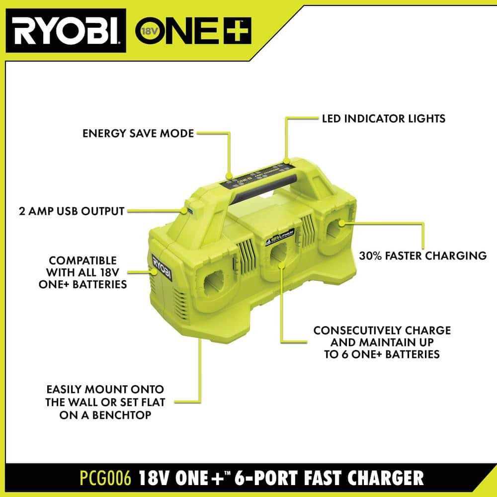 RYOBI ONE+ 18V Lithium-Ion 2.0 Ah Compact Battery with 6-Port Charger - Image 3