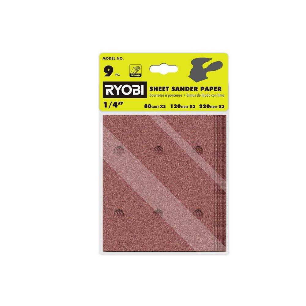 Ryobi 9-Piece 1/4 Sheet Sand Paper Assortment Set - Image 3
