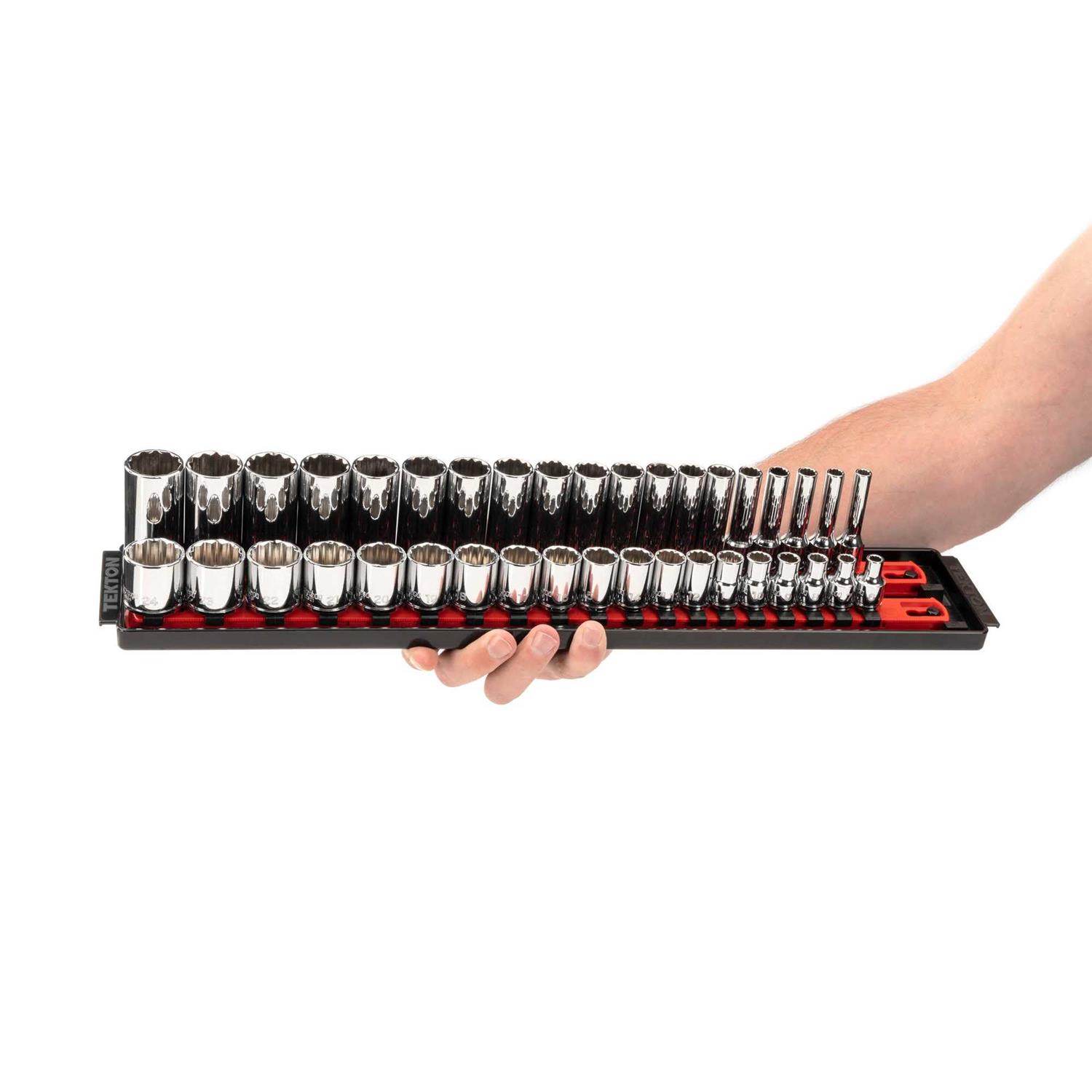 TEKTON 3/8 in. Drive 12-Point Socket Set with Rails - Image 3