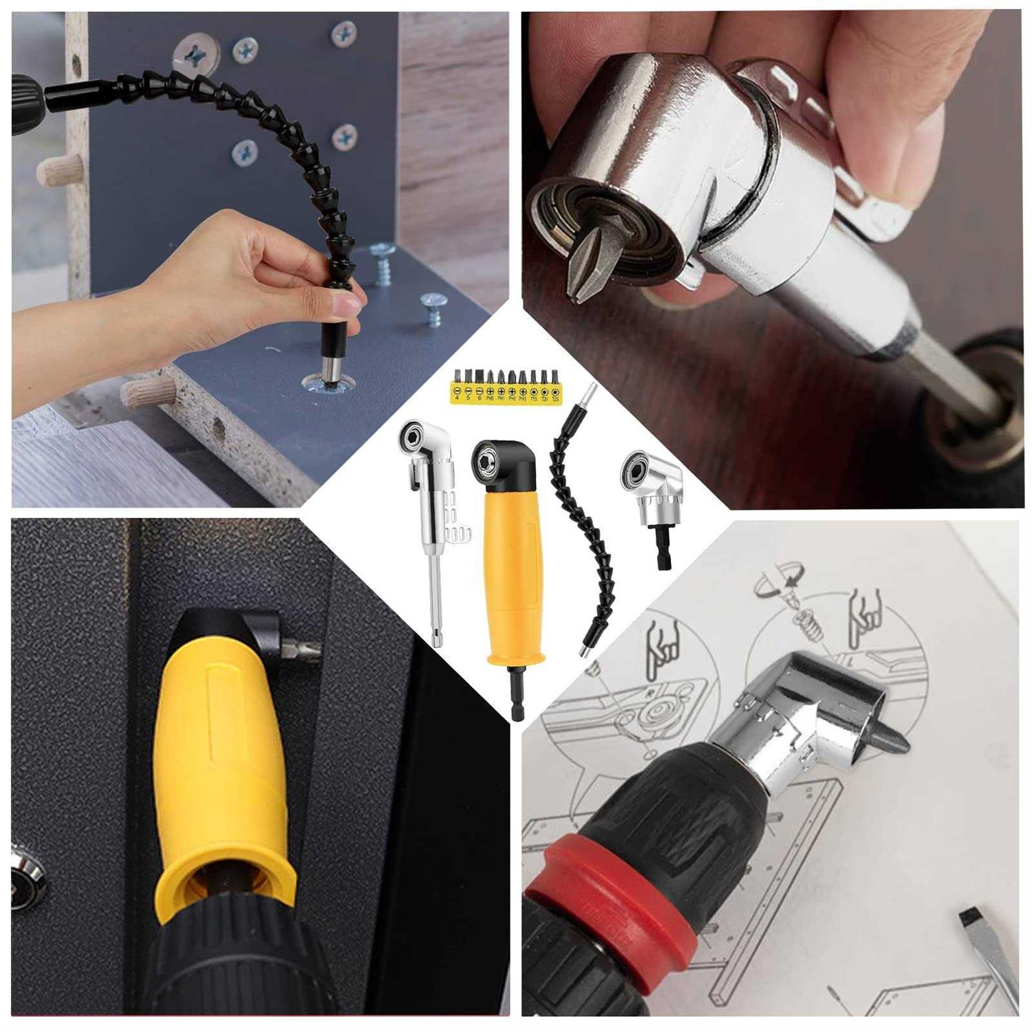 Right Angle Drill Attachment Set Including Flexible Drill Bit Extension - Image 4