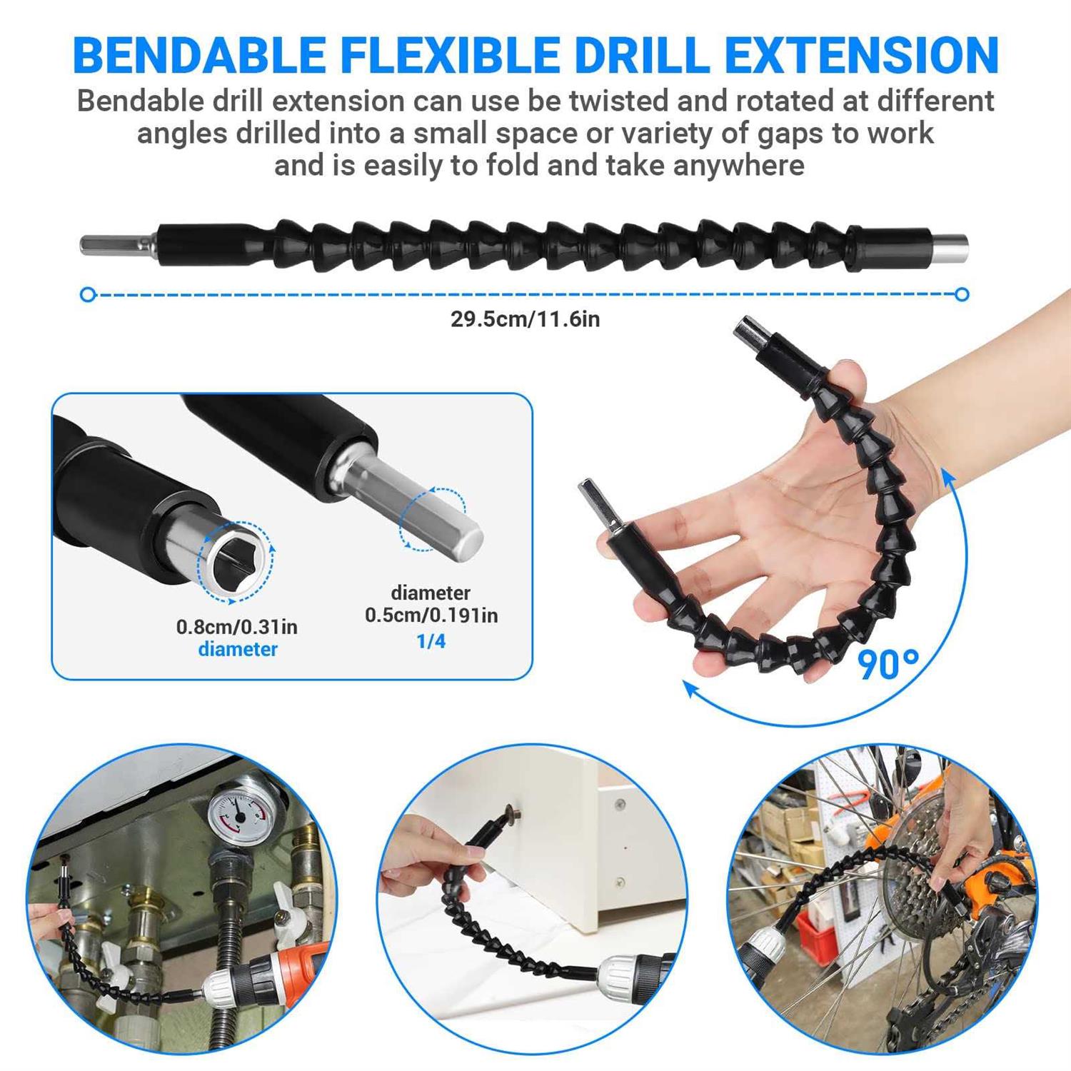 Right Angle Drill Attachment Set Including Flexible Drill Bit Extension - Image 5