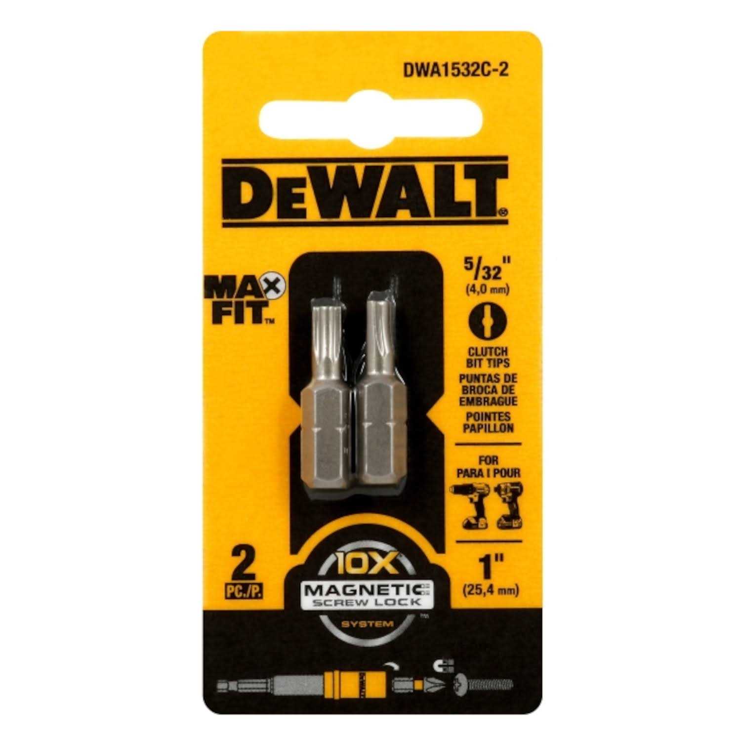 Dewalt Max Fit Clutch 5/32 in. X 1 in. L Insert Bit S2 Tool Steel 2 pc