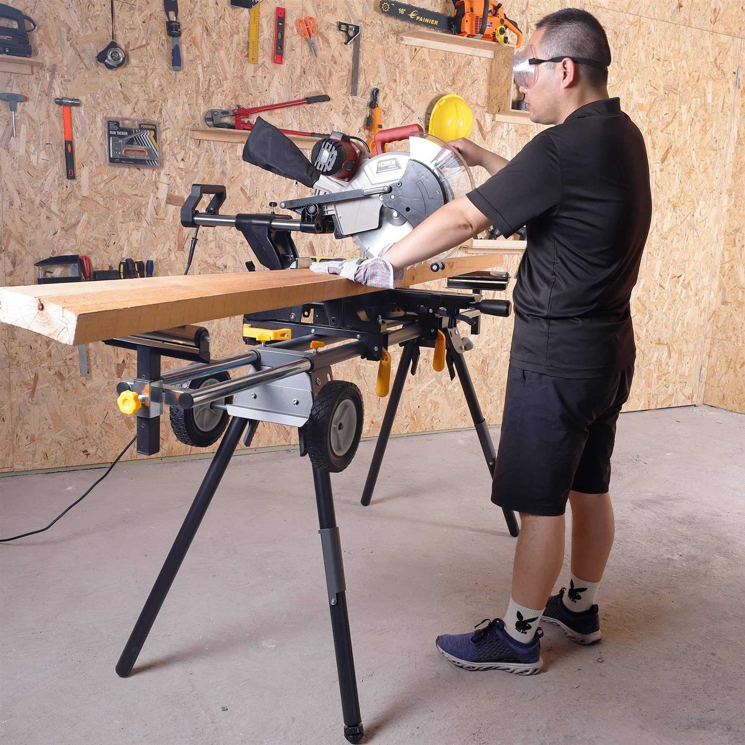 Deluxe Heavy Duty Rolling Miter Saw Stand with 8 in Wheels 330 Lbs Load Capacity Black and Grey Single Pack WK-MS029E-2 - Image 4