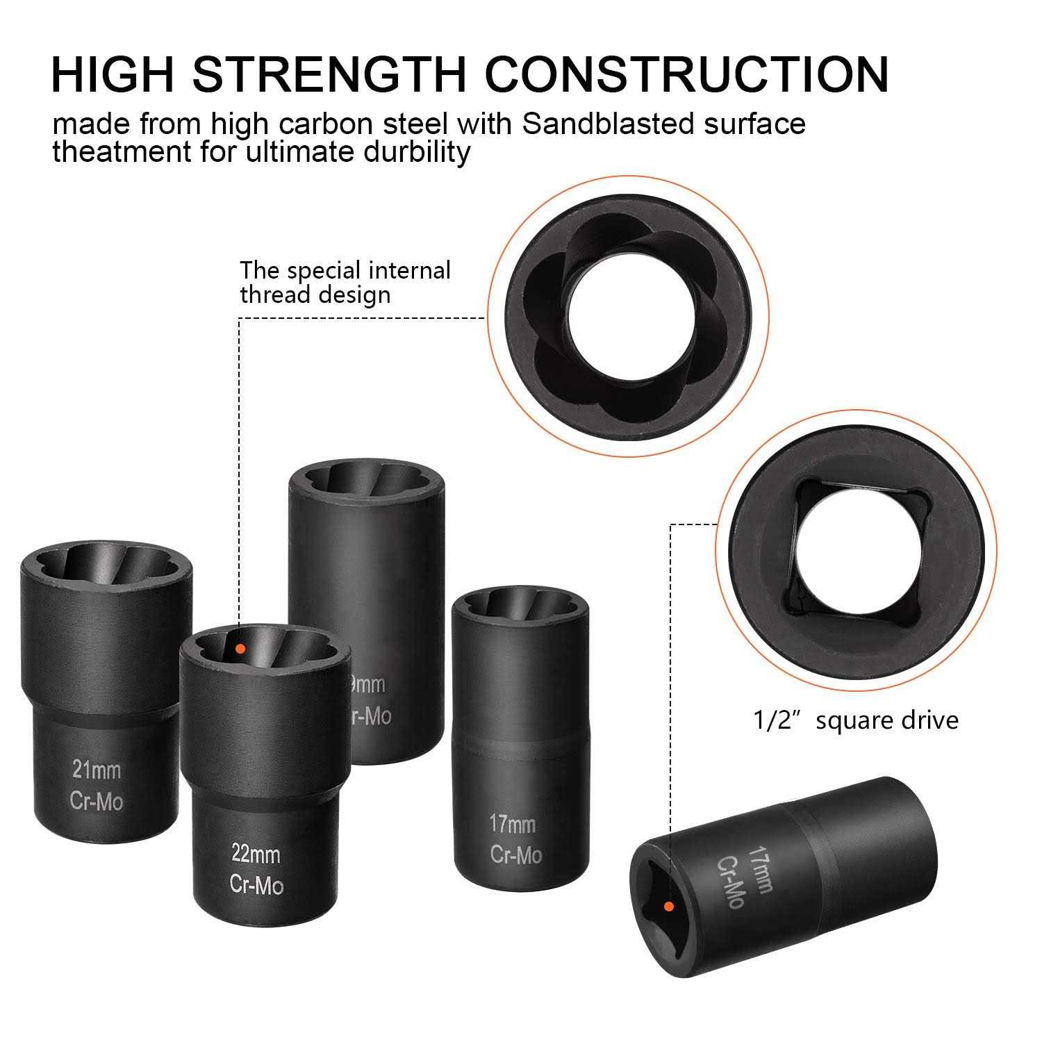 THINKWORK Twist Socket Set Lug Nut Remover Extractor Tool - Image 5