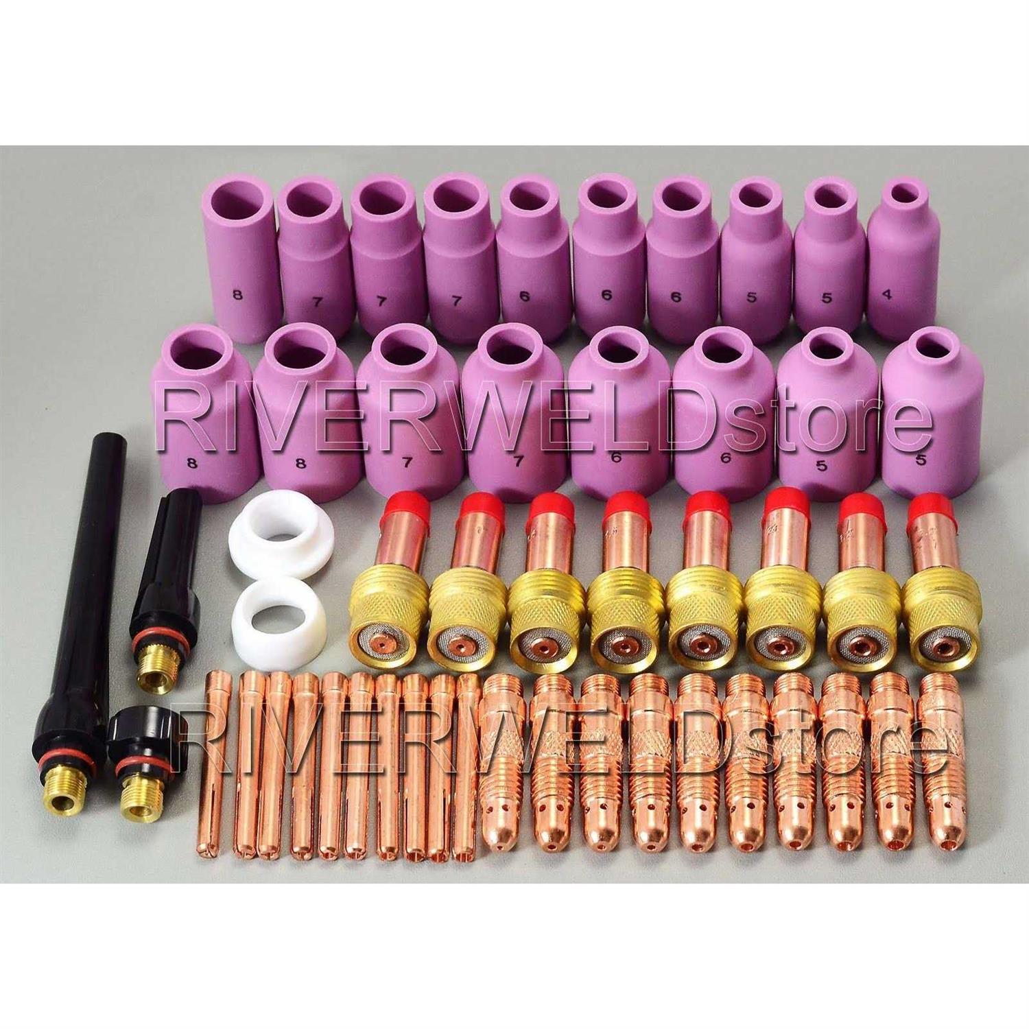 Riverweld TIG Gas Lens Collet Body Consumables Kit Fit Qq300 PTA DB SR WP 17 18 26 TIG Welding Torch 51pcs - Image 3