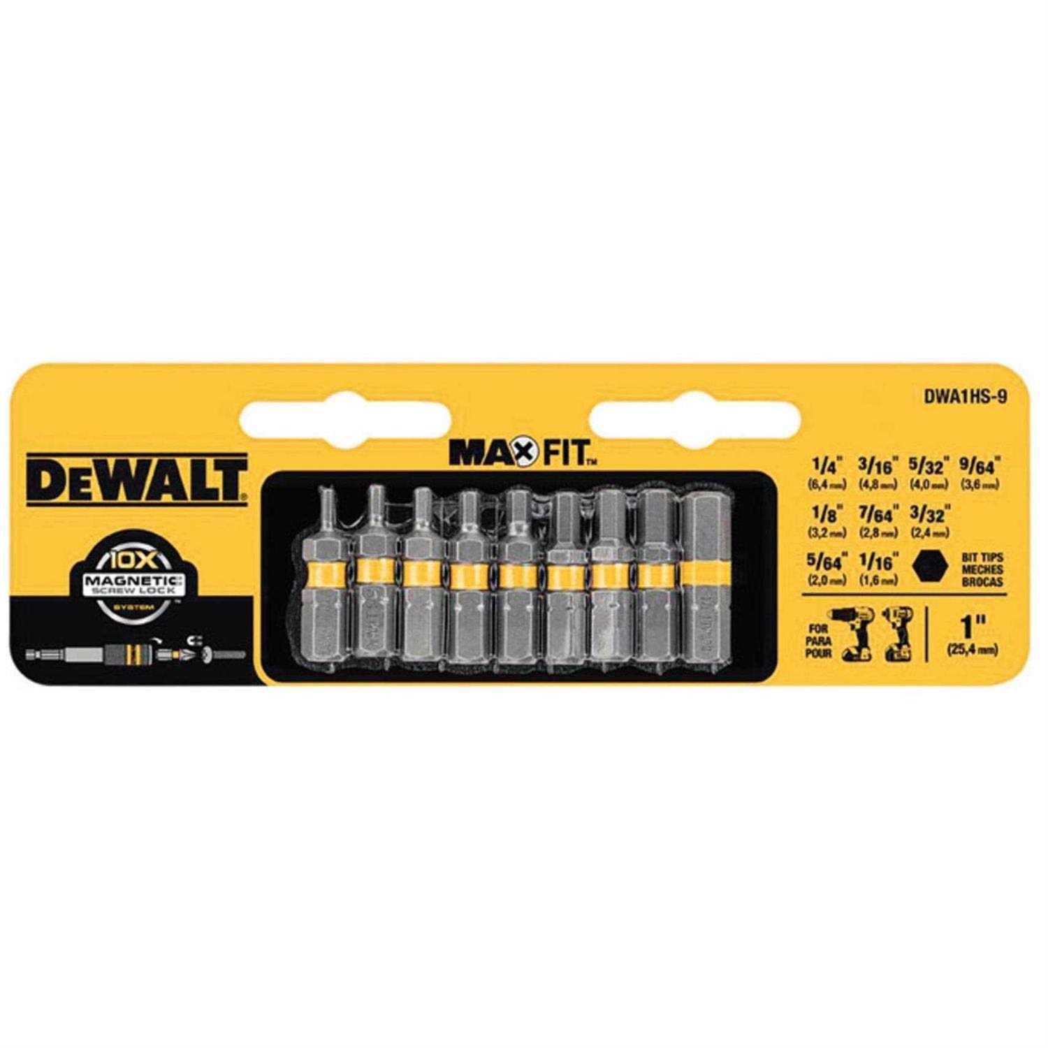 Dewalt Max Fit Hex 1 in. L Insert Bit Set S2 Tool Steel 9 pc