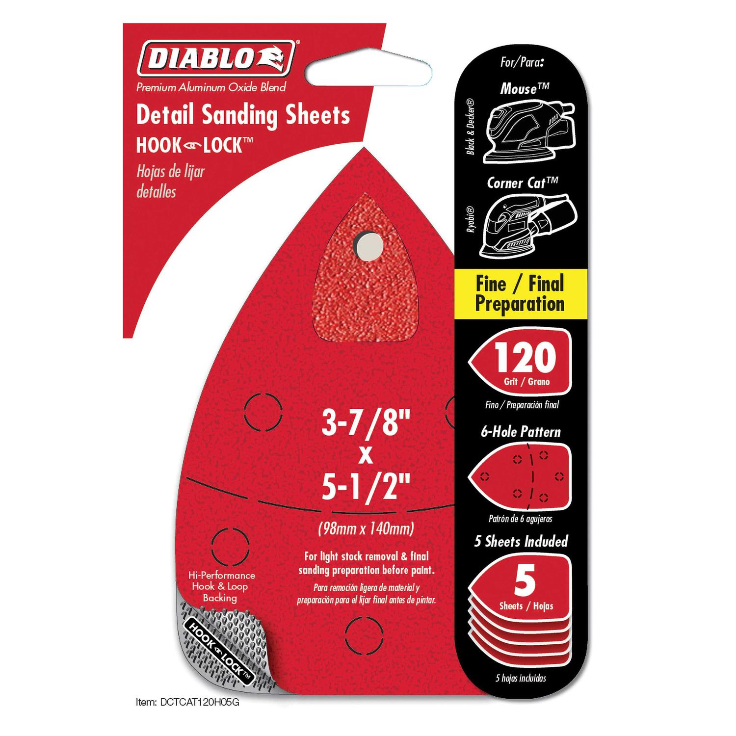 Diablo 120 Grit Mouse Sandpaper DCTCAT120H05G