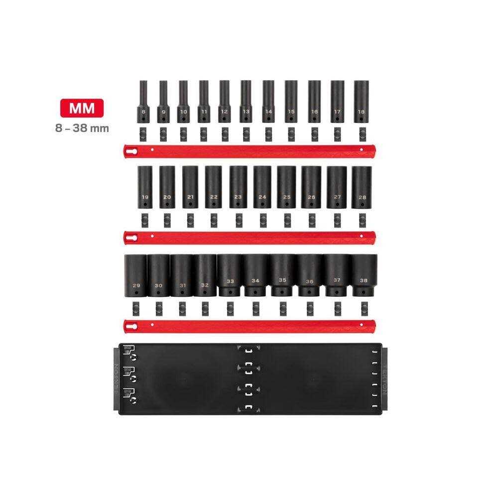 TEKTON 1/2 in. Drive Deep 6-Point Impact Socket Set with Rails - Image 3