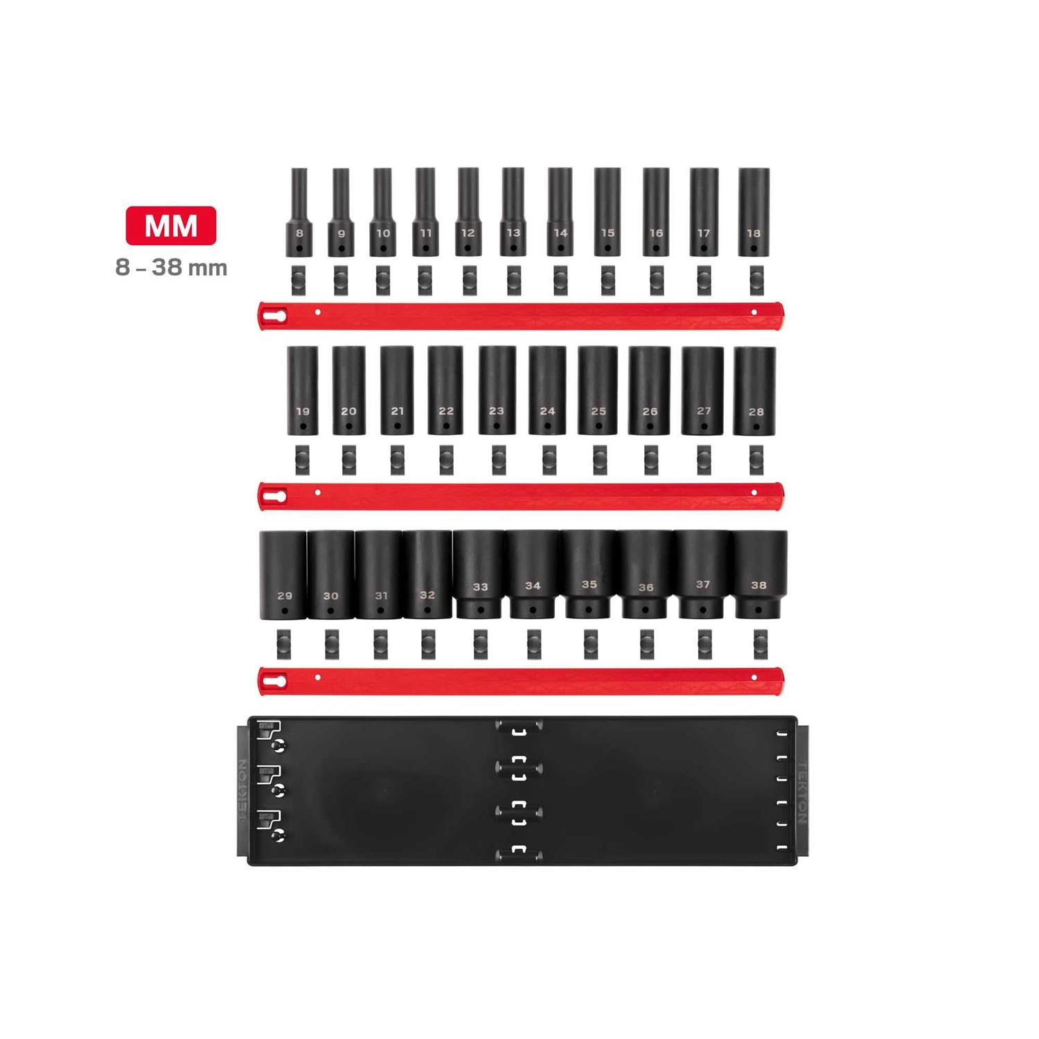 TEKTON 1/2 in. Drive Deep 6-Point Impact Socket Set with Rails - Image 5