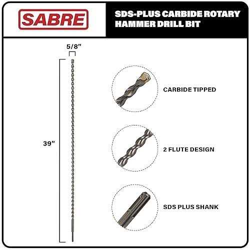 Sabre Tools 3/4 Inch x 39 Inch SDS Plus Rotary Hammer Drill Bit Carbide Tipped for Brick Stone and Concrete - Image 5
