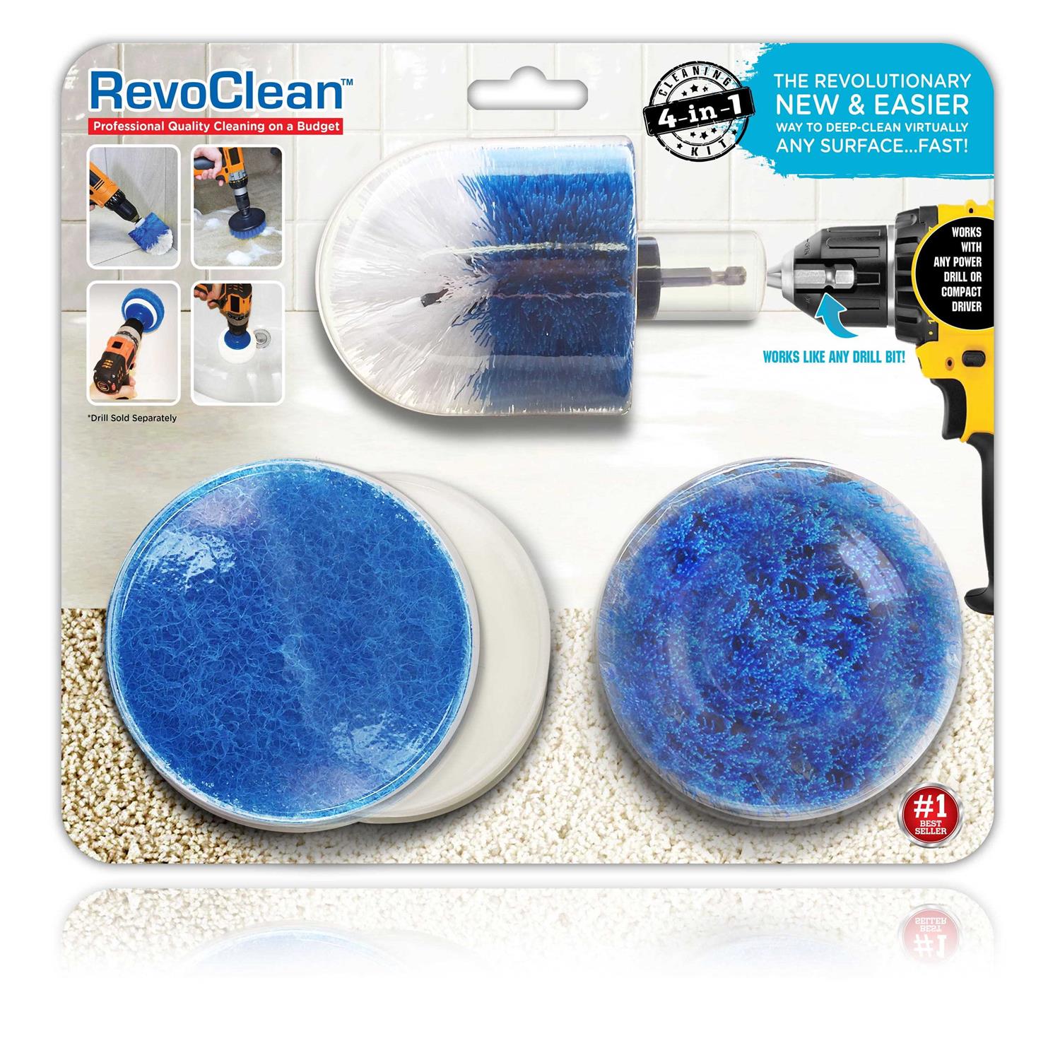 RevoClean 4 Piece Scrub Brush Power Drill Attachments-All Purpose Time Saving Kit-Perfect for Cleaning Grout - Image 3