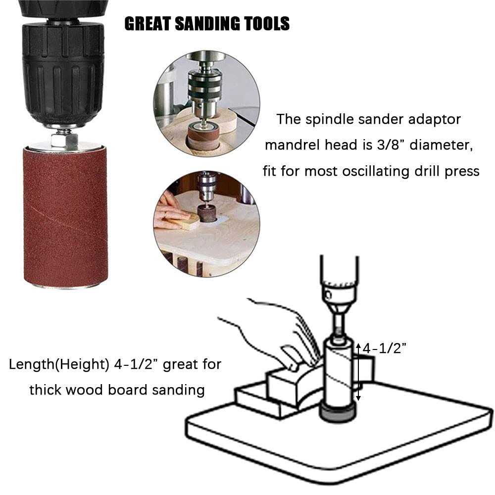 scottchen pro spindle sander adaptor 4-1/2 x 1/2 with rubber sanding drum kit od 3/4, 1, 1-1/2 and sandpaper sleeves gri - Image 4