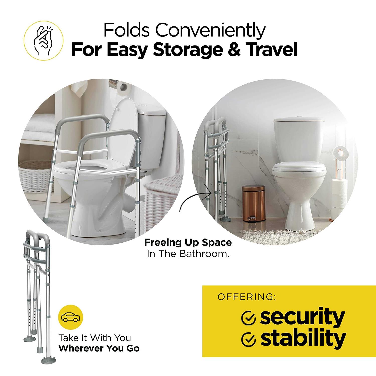 Medical king Toilet Safety Rail Adjustable Detachable Toilet Safety Frame with Handles Heavy-Duty Toilet Safety Rails Stand Alone - Image 4