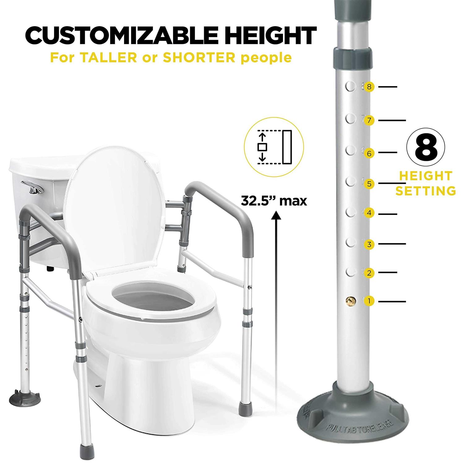 Medical king Toilet Safety Rail Adjustable Detachable Toilet Safety Frame with Handles Heavy-Duty Toilet Safety Rails Stand Alone - Image 5