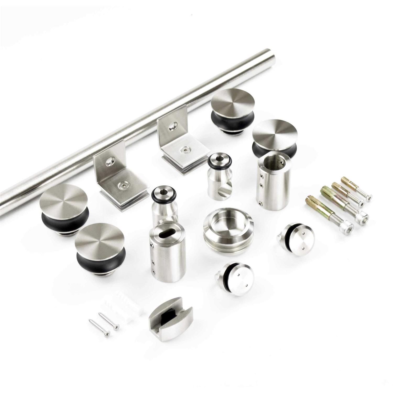 DIYHD NBSHOWERS Frameless Stainless Steel Brushed Sliding Glass Track barn Door Hardware - Image 3