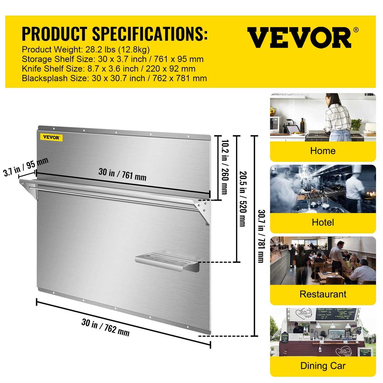 VEVOR Range Backsplash with Shelf Range Hood Wall Shield - Image 4