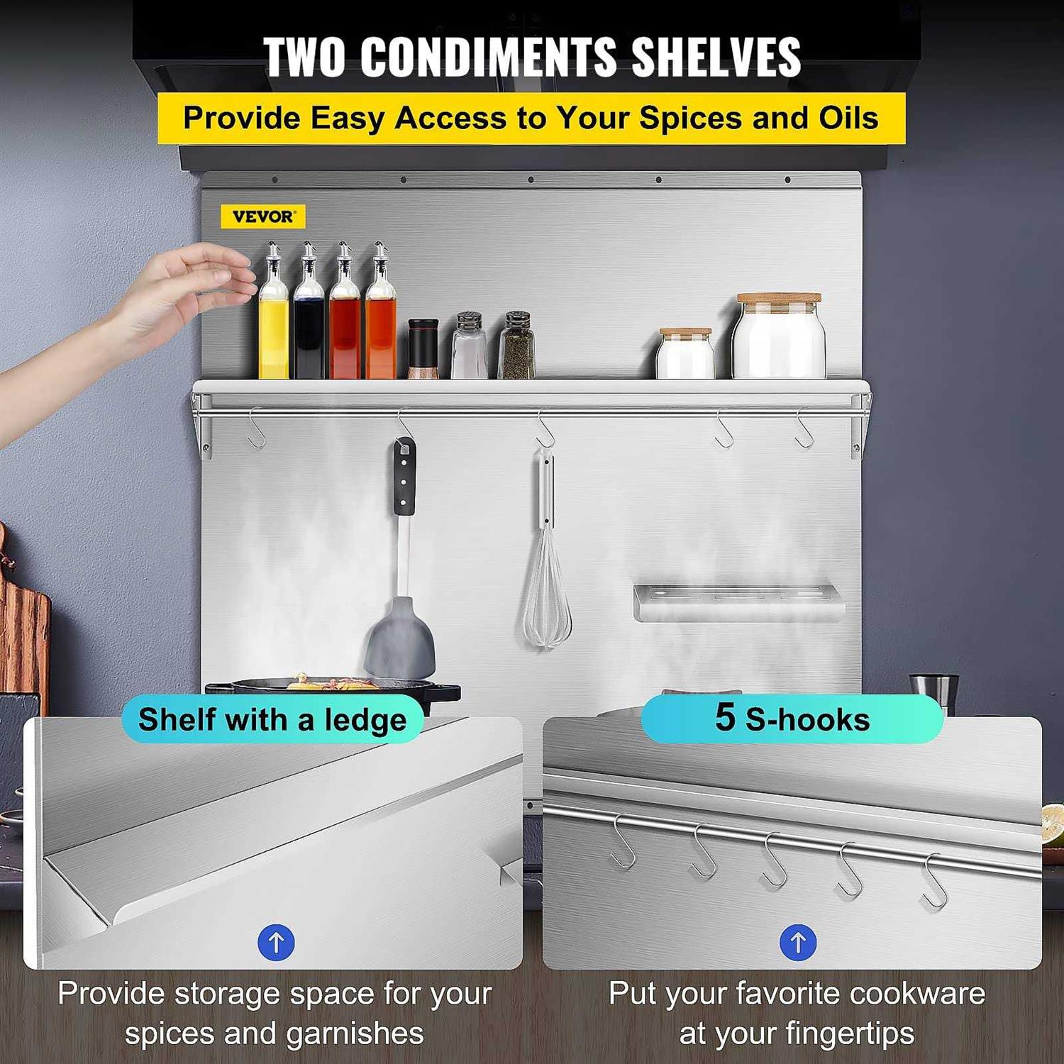 VEVOR Range Backsplash with Shelf Range Hood Wall Shield - Image 5