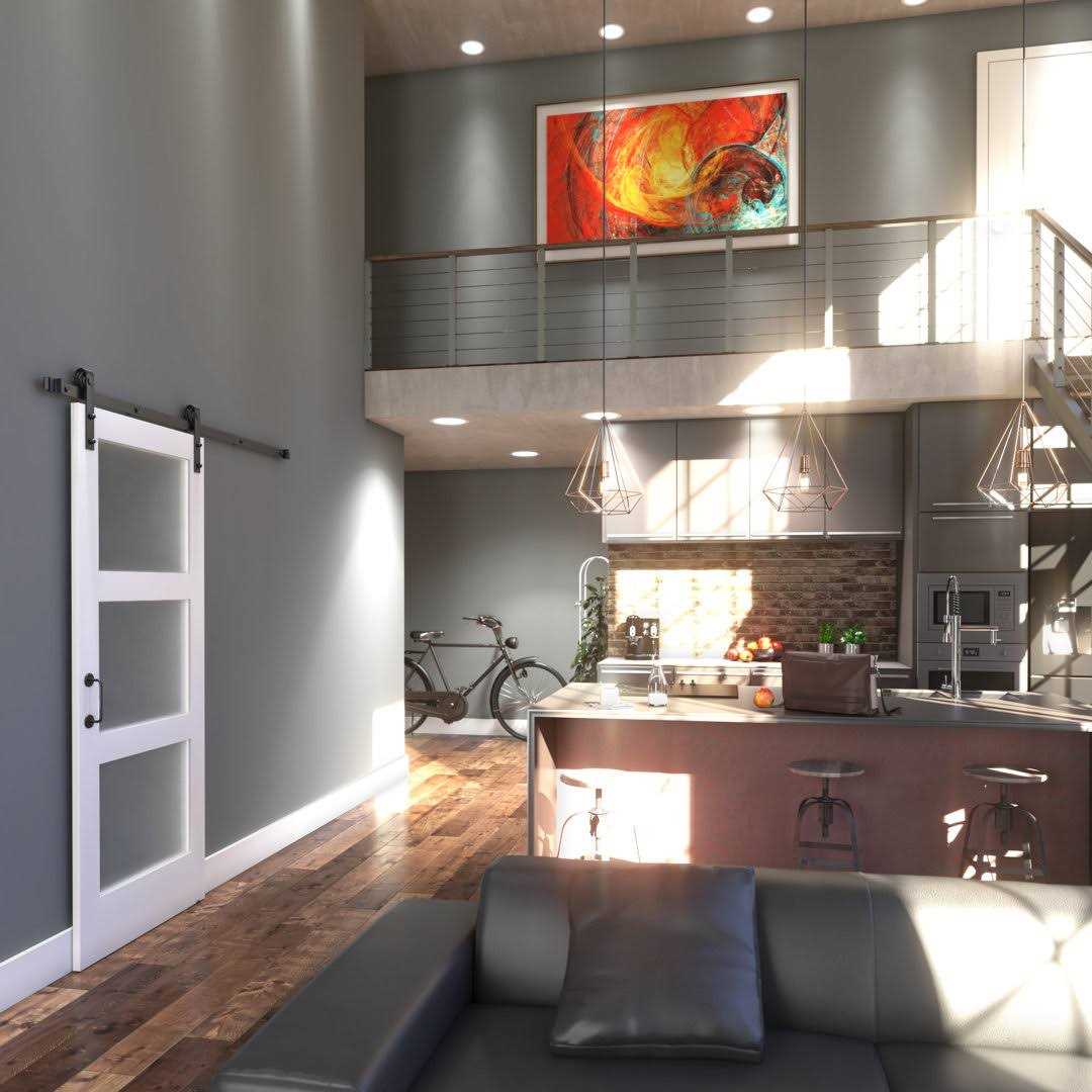 EightDoors White Finished Frosted Glass Pine Wood Single Barn Door - Image 4