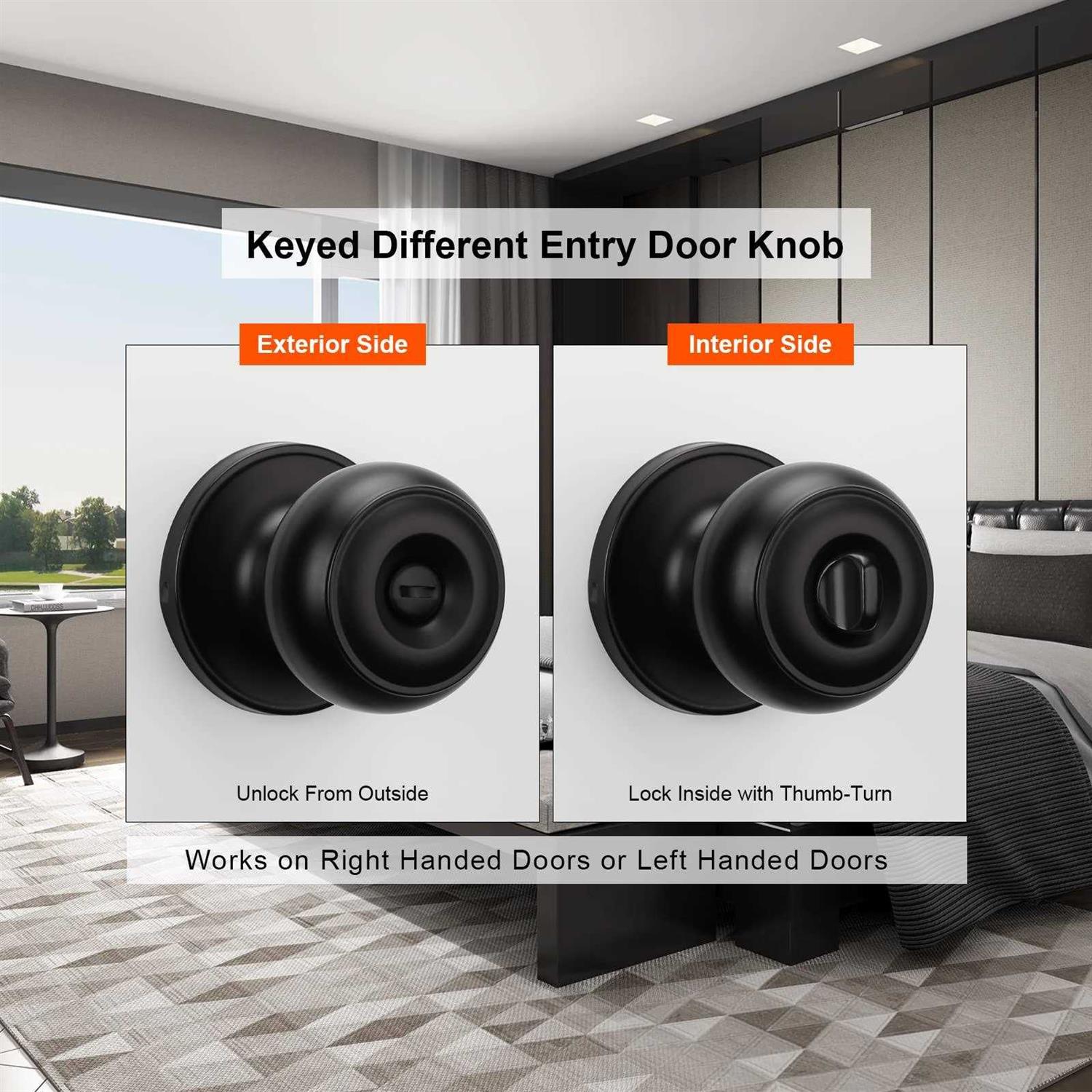 Haidms 6 Pack Matte Black Door Knobs Interior, Privacy Interior Door Knob for Bedroom or Bathroom Classic Black Round Doorknobs Hardware - Image 4