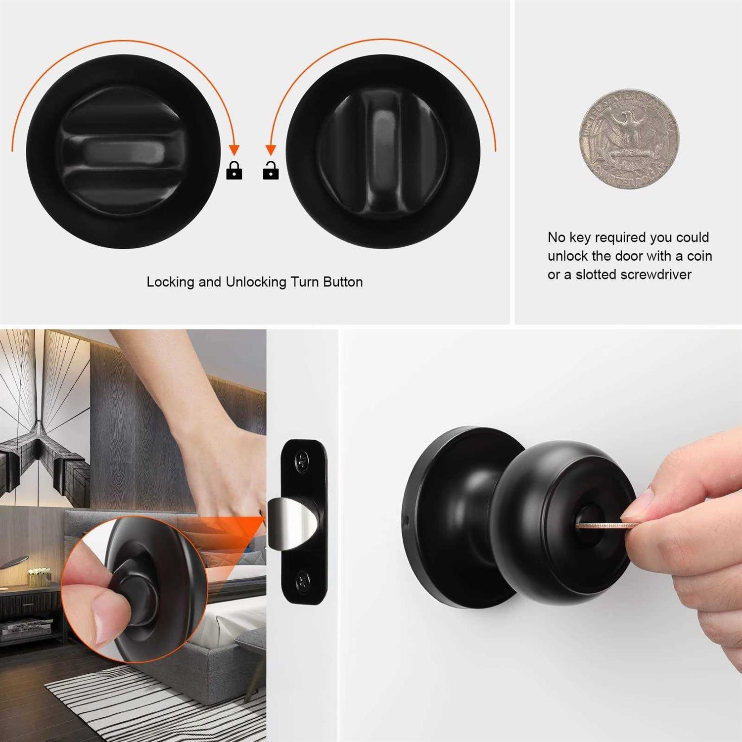 Haidms 6 Pack Matte Black Door Knobs Interior, Privacy Interior Door Knob for Bedroom or Bathroom Classic Black Round Doorknobs Hardware - Image 5