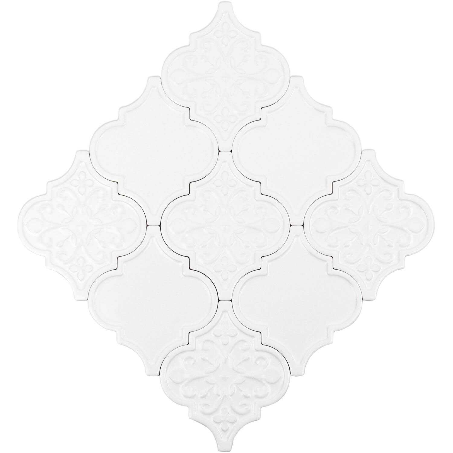 Ivy Hill Tile Byzantine Florid Arabesque Bianco Ceramic White Wall Tile - Image 3