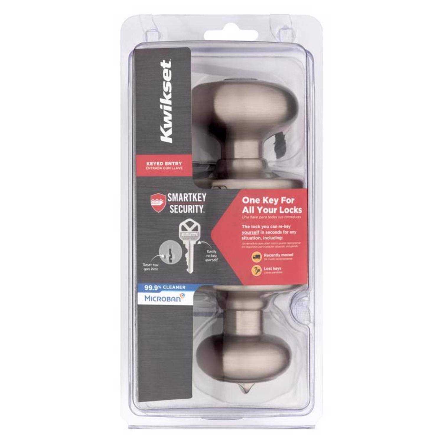 Kwikset Cove Satin Nickel Entry Door Knob with Smartkey 94002-954 - Image 3