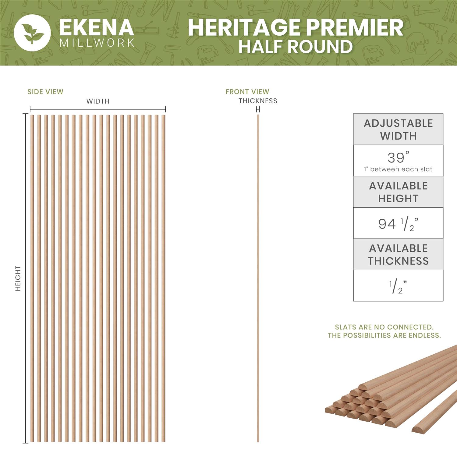Ekena Millwork Heritage Premier Half Round Stain Grade Solid Hardwood Adjustable Slat Wall Kit w/ 1W x 94 1/2H Slats - Image 4