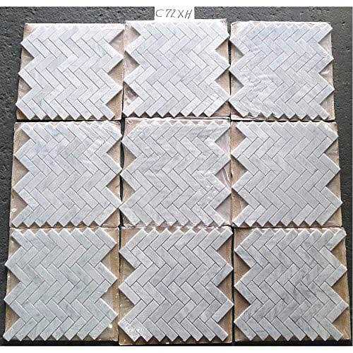 Marble Online Herringbone Mosaic White Carrara Venato Carrera Marble Tile Honed 1x3 - Image 4