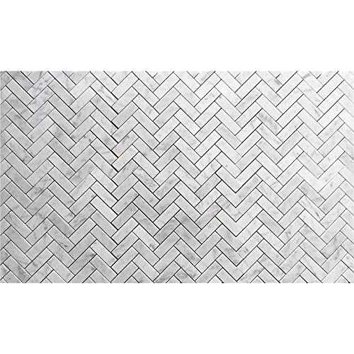 Marble Online Herringbone Mosaic White Carrara Venato Carrera Marble Tile Honed 1x3 - Image 5