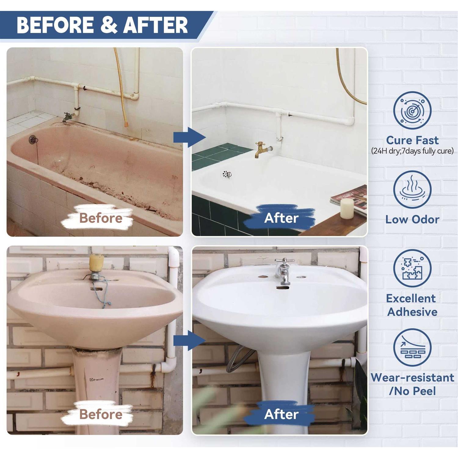 DWIL Tub and Tile Refinishing Kit Odorless Diy Sink Bathtub Countertop Repair - Image 5