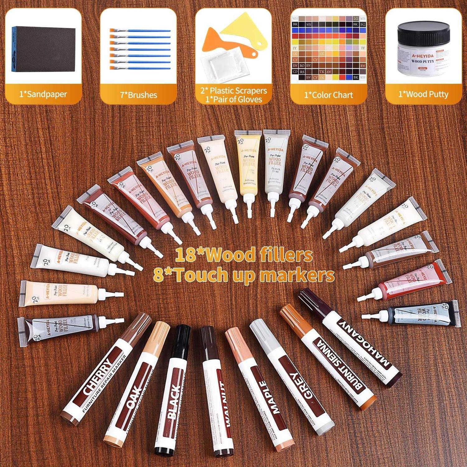 A-HEYIDA Wood Furniture Repair Kit Set of 39 Hardwood Floor Repair Kit Wood Filler - Image 3