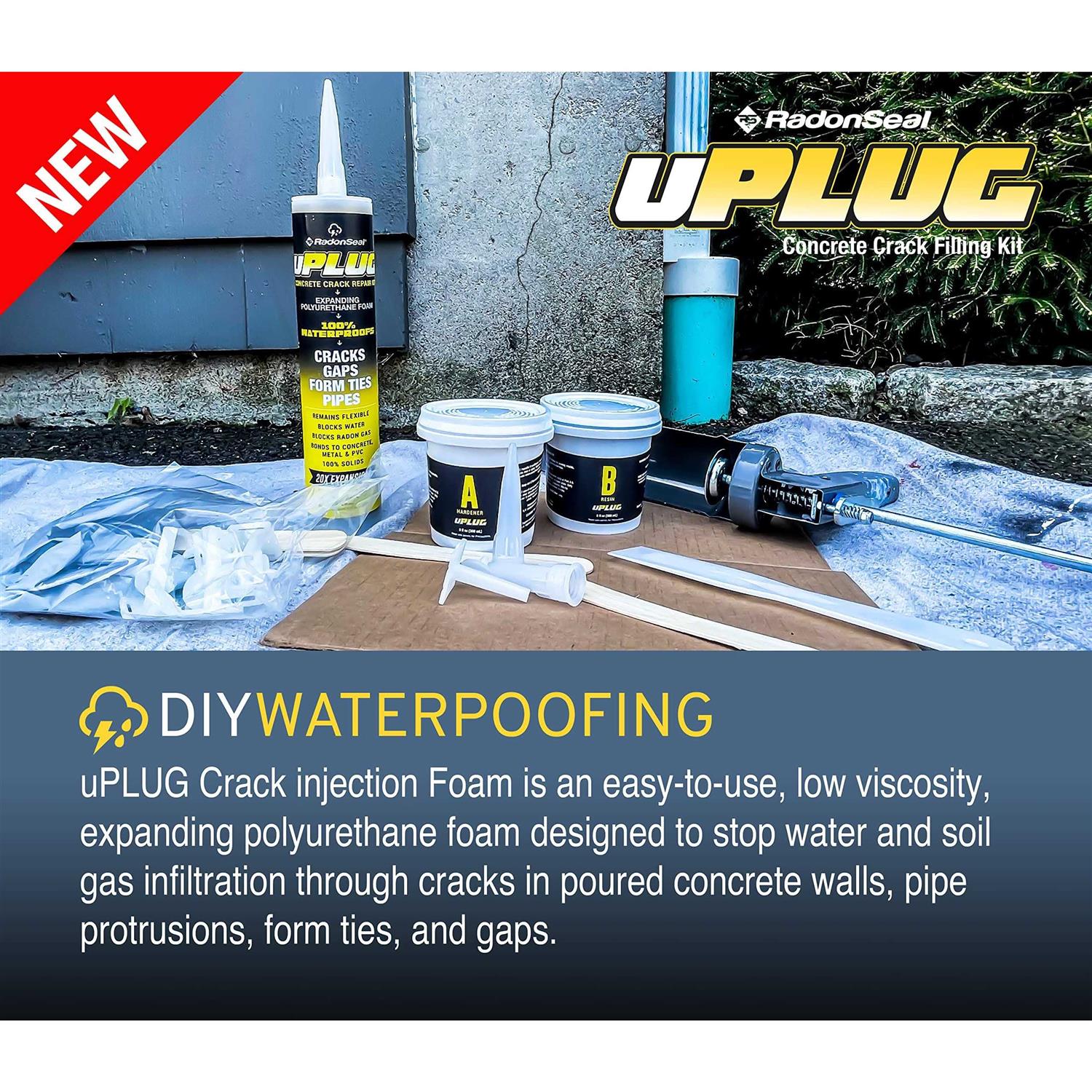 uPlug Concrete Foundation Crack Repair Kit. Repair Leaking Basement & Foundation Wall Cracks & Seams - Image 3