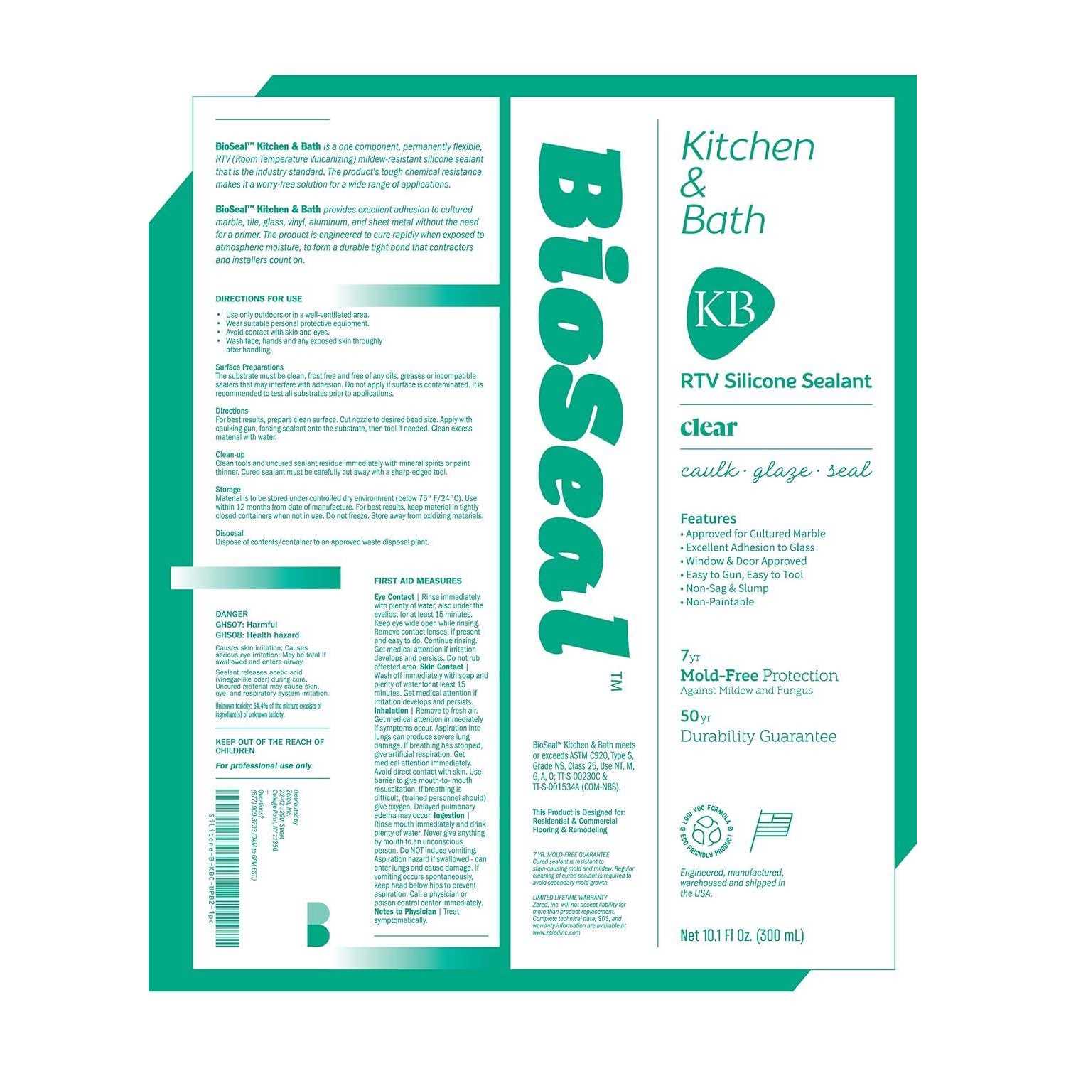 Clear BioSeal 100% Silicone Sealant Caulk Kitchen and Bath Grade - Image 4