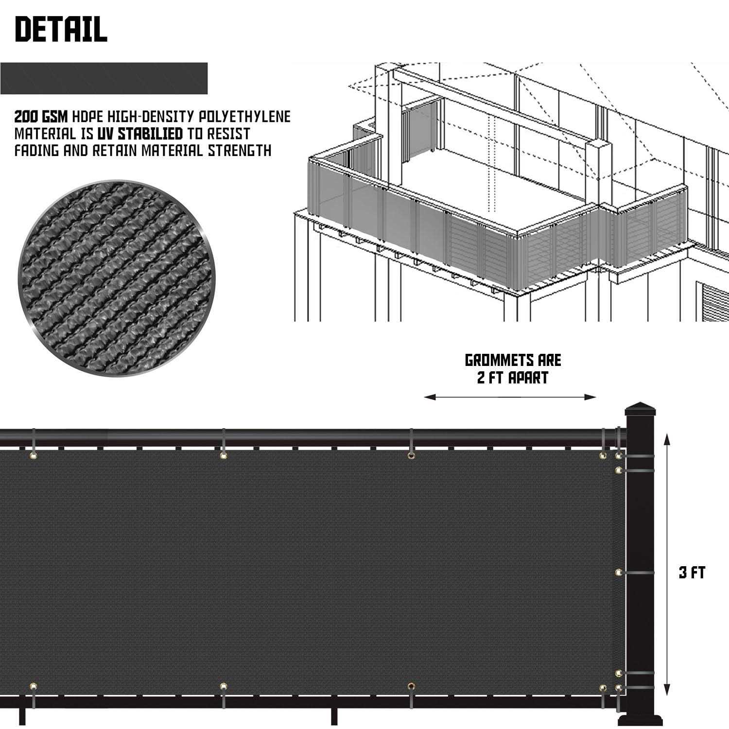 Tang 3 x Residential Commercial Privacy Deck Fence Privacy Screen 200 GSM Weather Resistant Outdoor Protection Fencing - Image 3