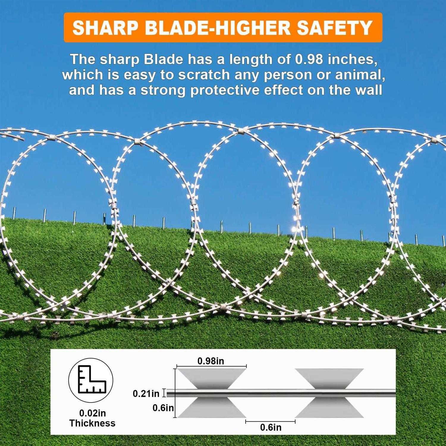 YXJSTO Razor Wire 250ft Galvanized Bto-22 Razor Wire Fence Stretched Ribbon Barbed Wire Coils for Farm - Image 4