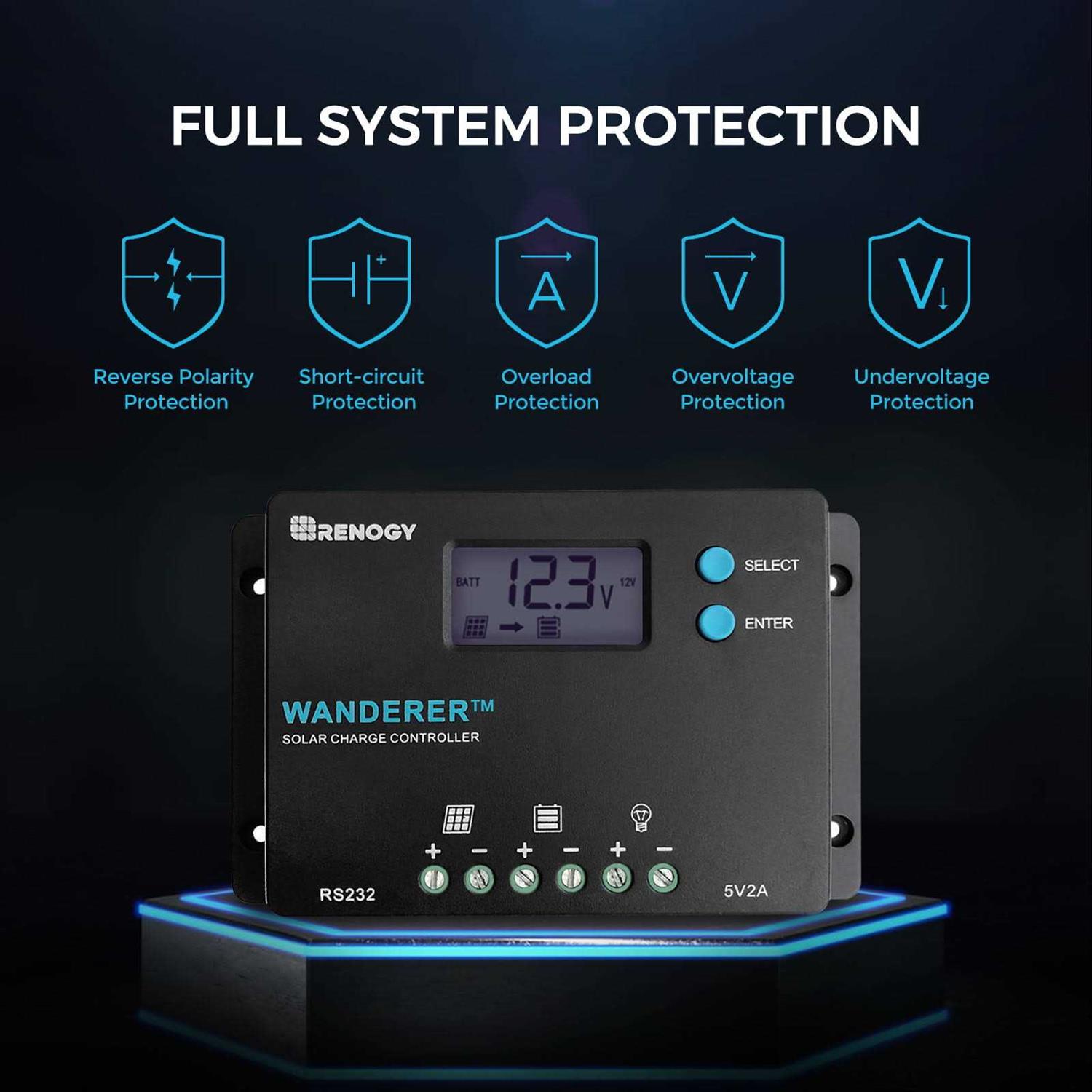 Renogy 100W 12V Monocrystalline Solar Starter Kit w/Wanderer 10A Charge Controller - Image 2