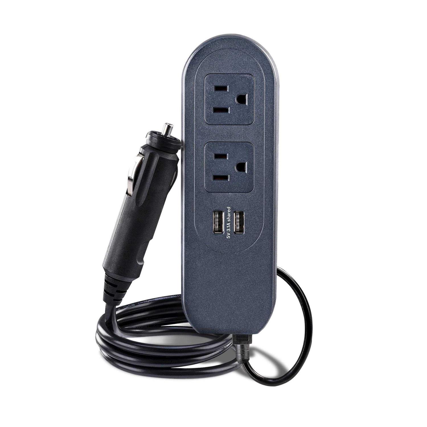 Onn. Automotive Power Strip Inverter with 2 AC 150W Outlets and 2