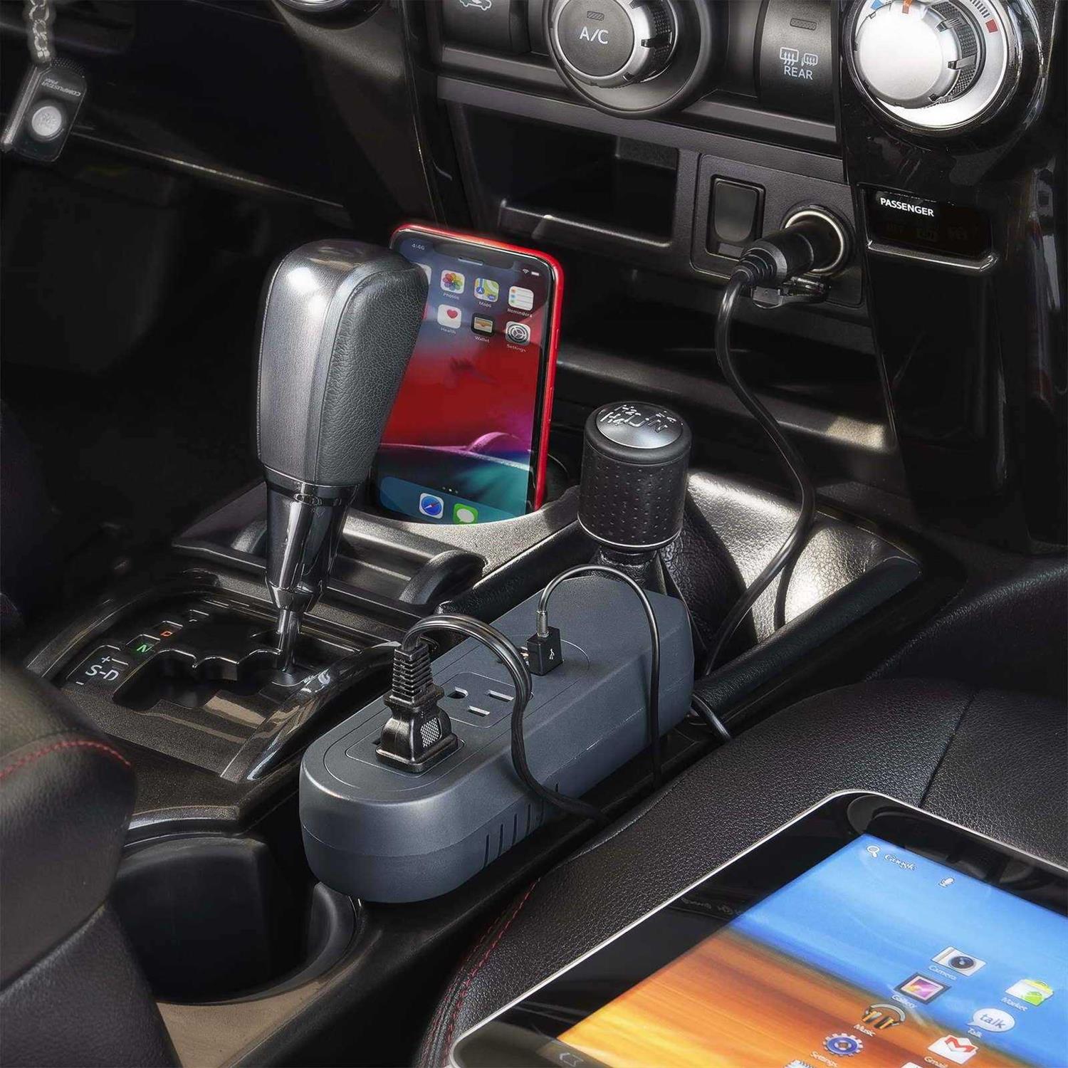 Onn. Automotive Power Strip Inverter with 2 AC 150W Outlets and 2 - Image 4