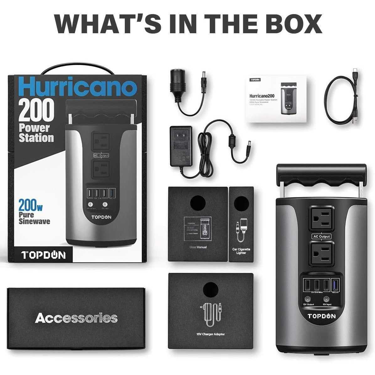 Portable Power Station Solar Generator Topdon H200 185 Watts 110v/200w Lithium Power Supply - Image 3