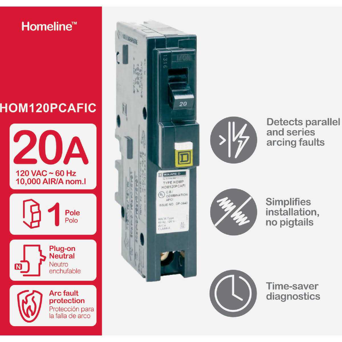 Square-D HOM120PCAFIC Homeline Single Pole Circuit Breaker - Image 5
