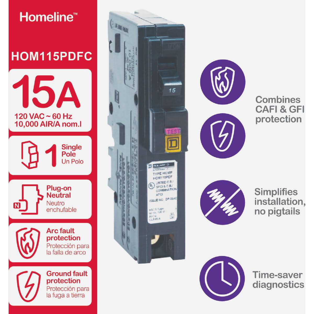 Square D HOM115PDFC Homeline Single-Pole Dual Function Circuit Breaker - Image 4