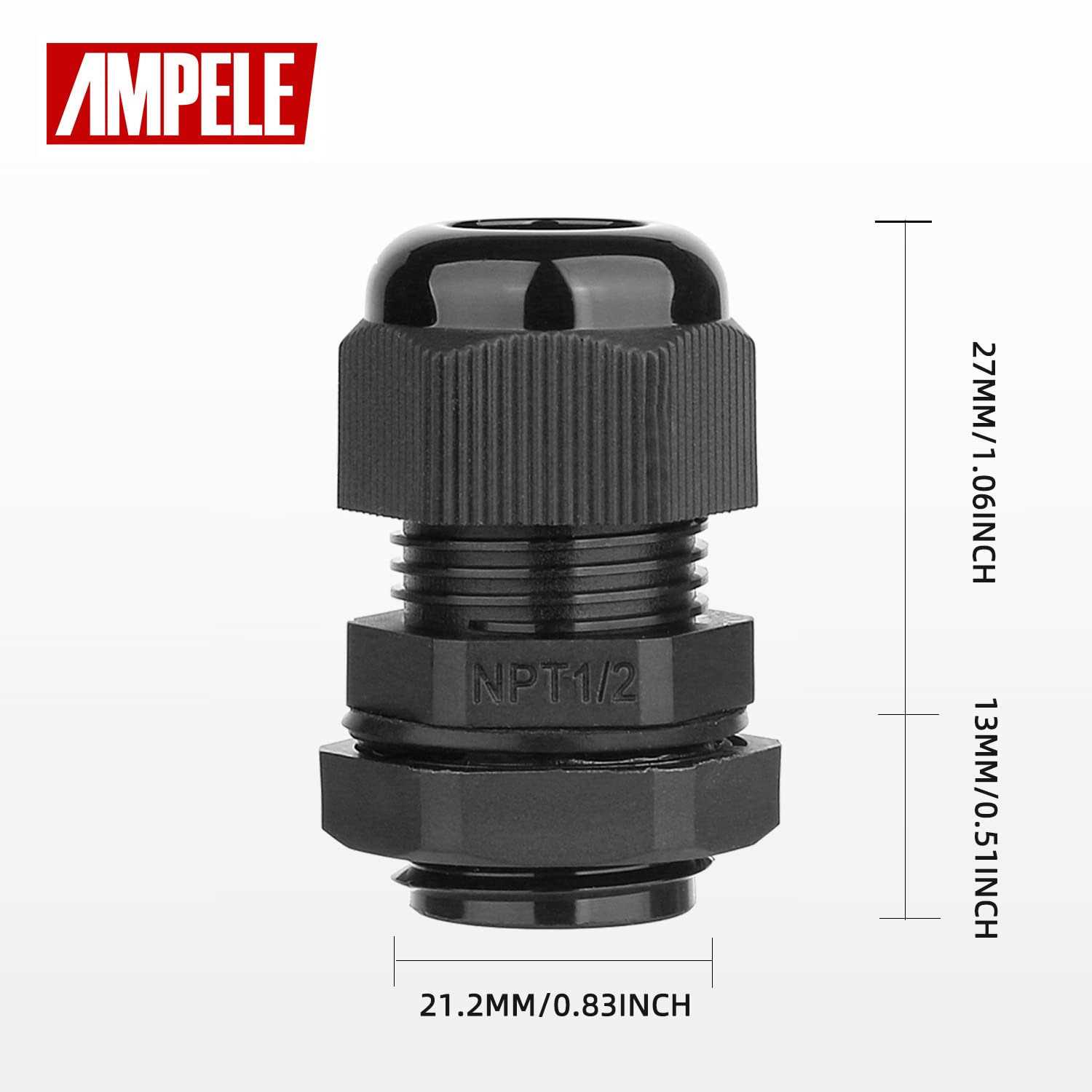 AMPELE NPT Cable Gland Waterproof Adjustable Nylon Cable Glands Joints with Gaskets - Image 3