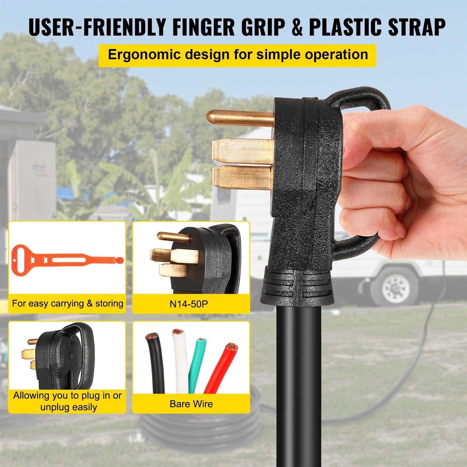 VEVOR Generator Power Cord 50-Amp 125/250-Volt 14-50P to CS6364 Locking Connector - Image 2