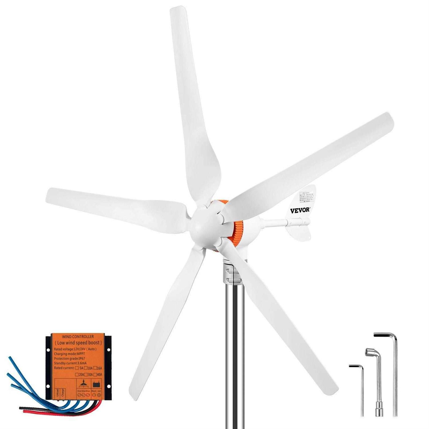 VEVOR Wind Turbine Generator 12V/AC Wind Turbine Kit 500W Wind Power Generator with MPPT Controller 5 Blades Auto Adjust Wind