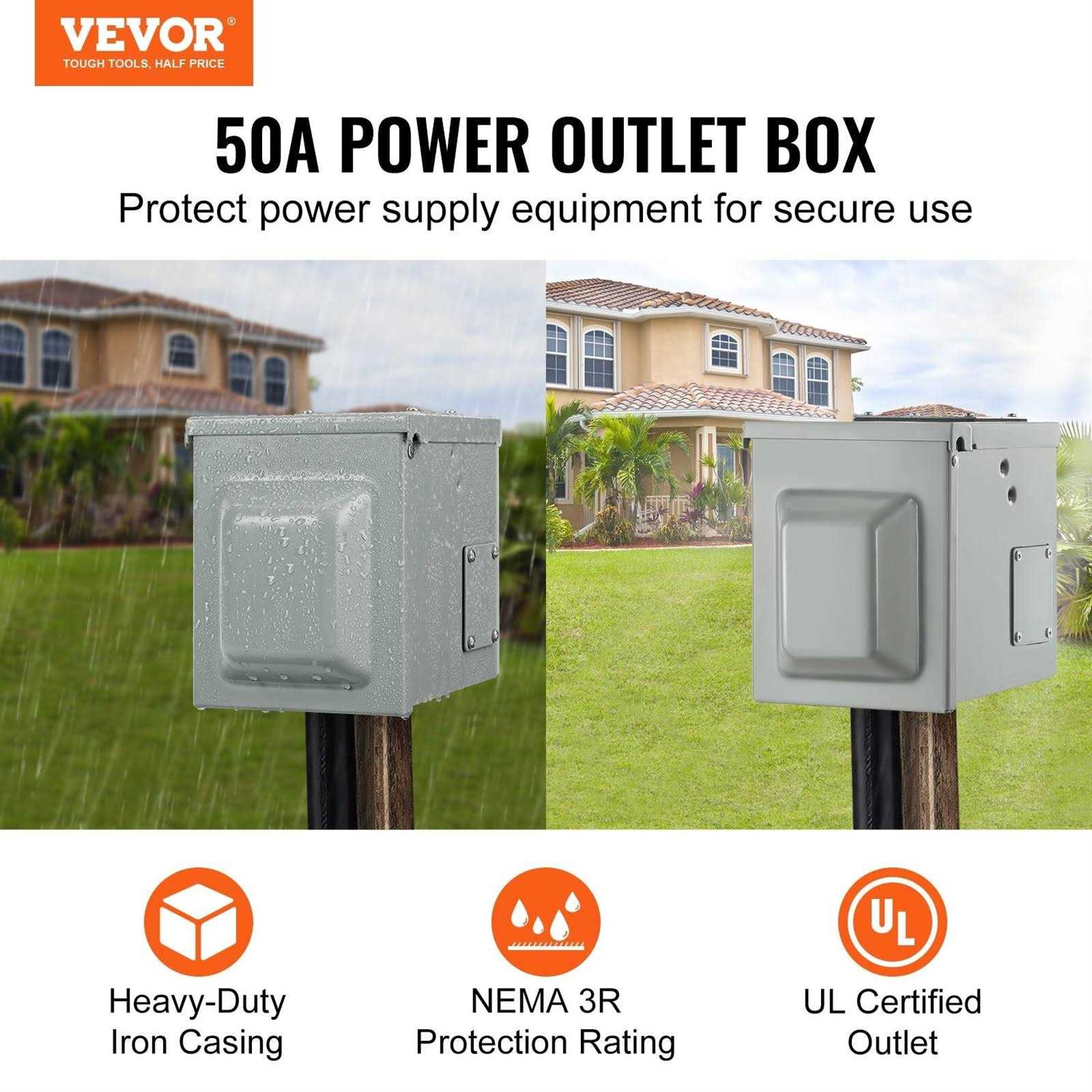 VEVOR Temporary Power Outlet Panel 125/250 Volt RV Power Outlet Box with a 20/30/50 Amp Receptacle Installed - Image 3