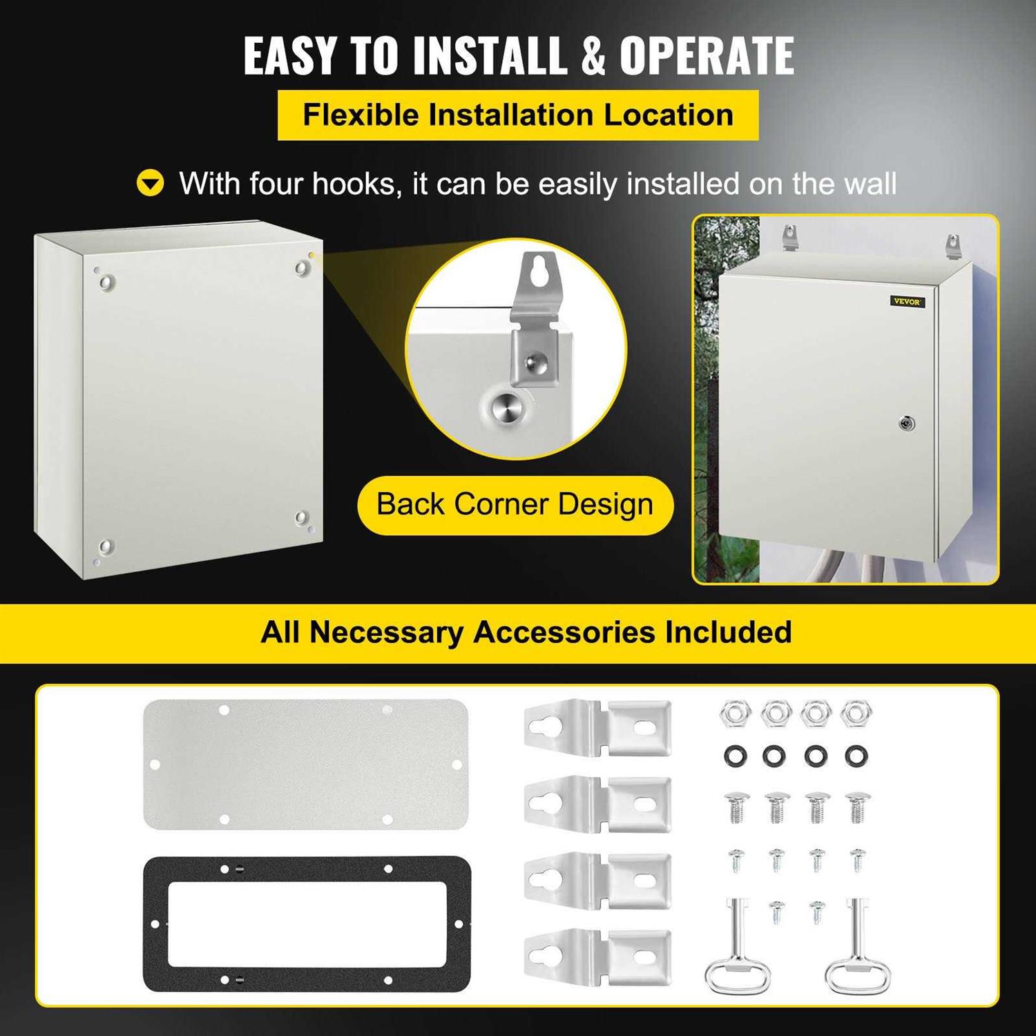 VEVOR NEMA Steel Enclosure 20 x 16 x 8'' NEMA 4X Steel Electrical Box IP66 Waterproof & Dustproof Outdoor/Indoor Electrical Junction Box DQXJSTCFS50X40X20V0 - Image 5