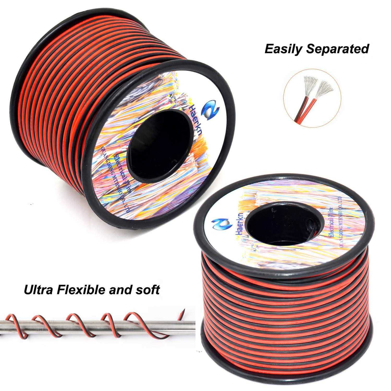 Haerkn awg Silicone Electrical Wire 2 Conductor Parallel Wire line 200ft Gauge Soft and Flexible Hook Up Oxygen Free Stranded - Image 4