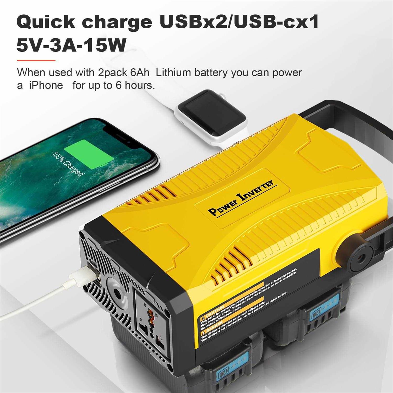 Sunmily Upgrade 300w Portable Power Supply Inverter Compatible with Dewalt 20v Battery - Image 3